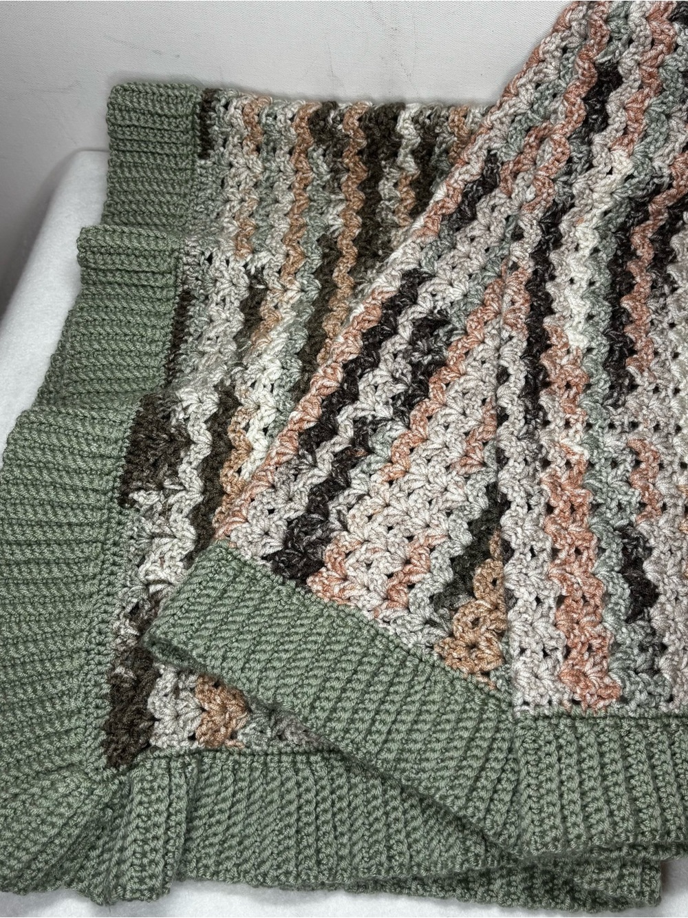 Handmade Crochet Throw Green Pink Couch Blanket Cottage